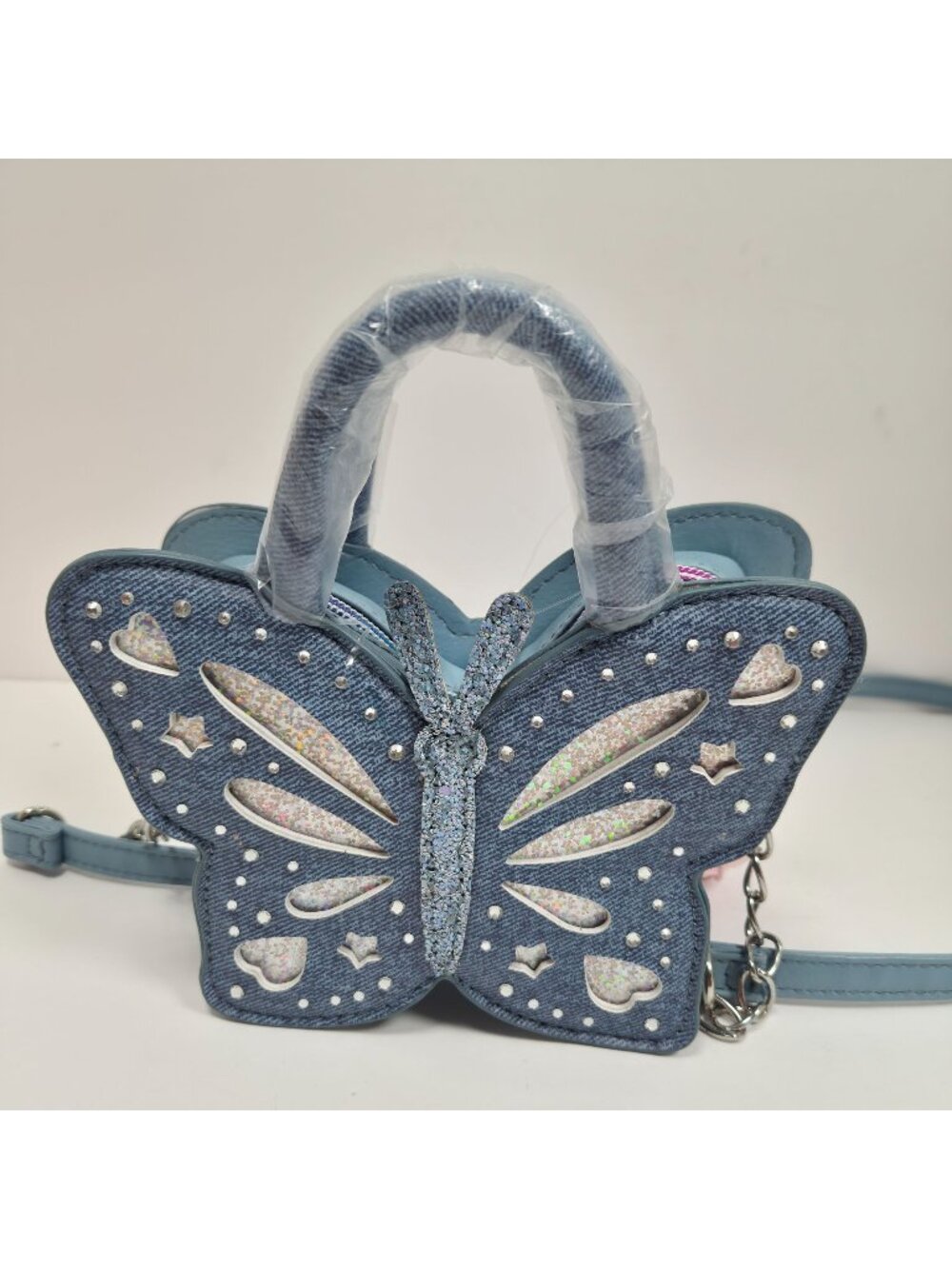 Miss Gwen OMG Accessories Butterfly-Shaped Denim Mini Crossbody Bag NEW